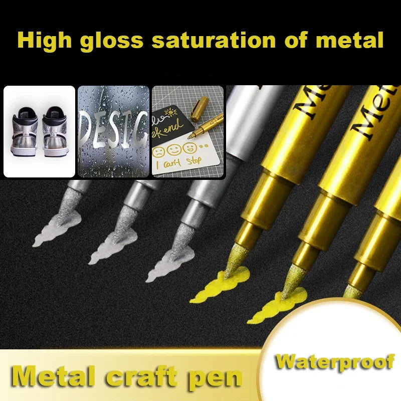 2/1Pc Brush Metallic Marker Pens - Gold and Silver Permanent Art Markers for Manga, Crafts, Scrapbooking, and School Stationery Supplies