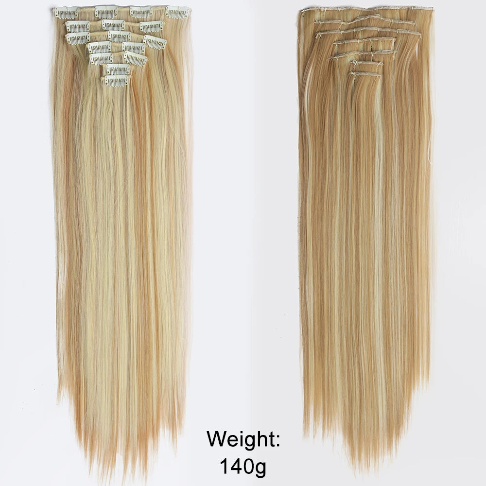 Women’s 7Pcs Hair Extensions with 16 Clips – Natural Black Straight Ombre Hairpiece