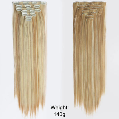 Women’s 7Pcs Hair Extensions with 16 Clips – Natural Black Straight Ombre Hairpiece
