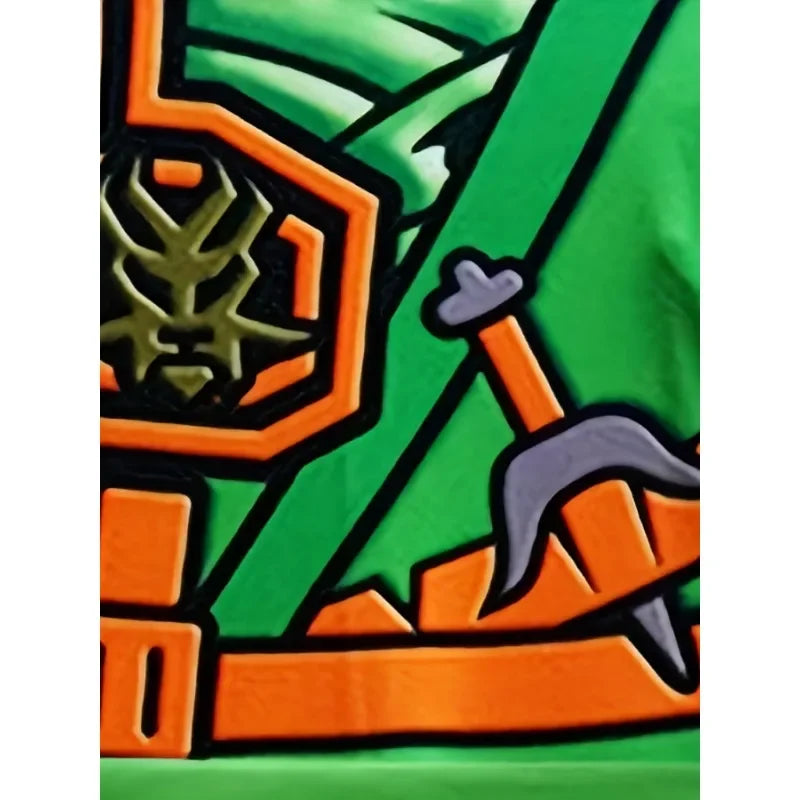 Boys Japanese Ninja Onesie Costume – Printed Green Cartoon Anime Mask, Samurai Fork, Halloween Dress Up & Party Outfit