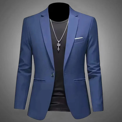 Men’s Casual Business Slim Fit Suit Jacket — Trendy Autumn Single-Button Formal Blouse, Non-Iron Solid Color
