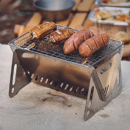 Portable Folding Barbecue Grill: Multifunction Camping BBQ Grill Rack with Firewood Stove - Stainless Steel BBQ Grill Net for Outdoor Cooking