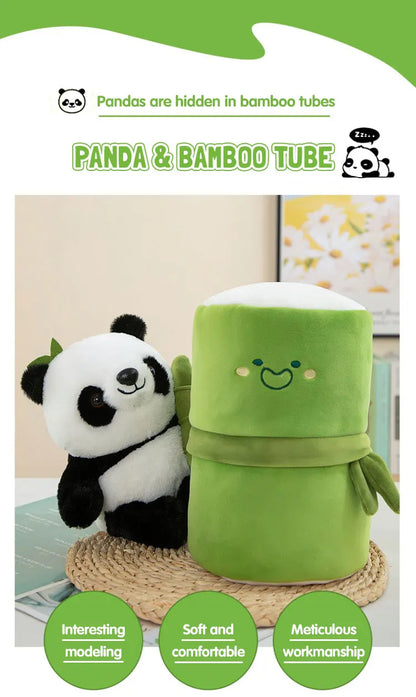 Kawaii Bamboo Tube Panda Plush Toy Set – Cute Reversible Stuffed Bear Dolls, Children’s Valentine’s Day Gift