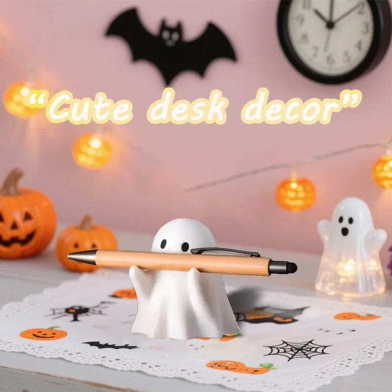 Cute Halloween Ghost Pen Holder – Little Ghost Statue Pencil Stand, Home & Office Desktop Decoration