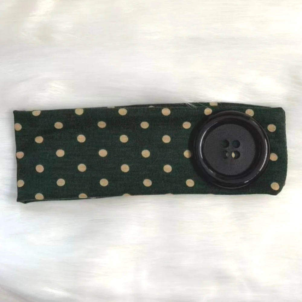 Y2K Vintage Polka Dot Headband - Trendy Button Hairband for Women, Cute Casual, Sports, and Yoga Accessories