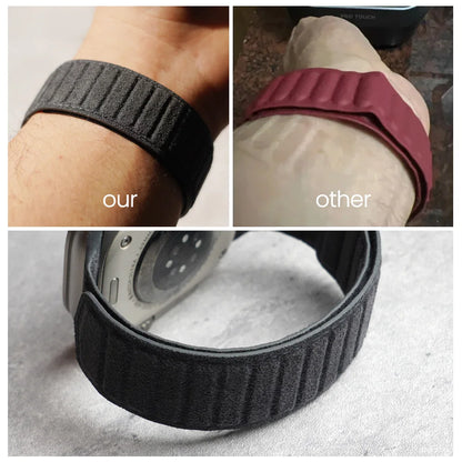 Magnetic Alcantara Strap for Apple Watch Ultra 2, 49mm, 46mm, 45mm, 44mm, Suede Leather Band for iWatch Series 10, 9, 8, 7, 6, 5, SE