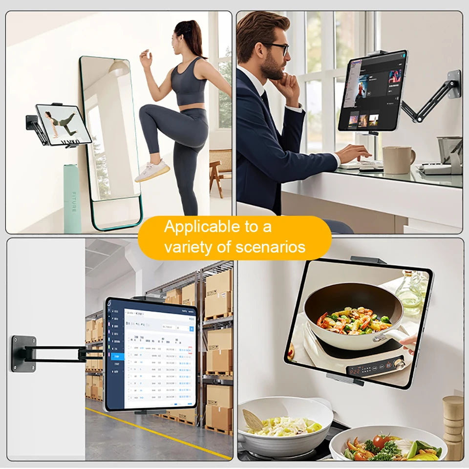 Adjustable Tablet Wall Mount Stand – 360° Rotating Long Arm Holder for 4.7–12.9" iPad, Phone & Tablet Desk Bed Cantilever Support Bracket