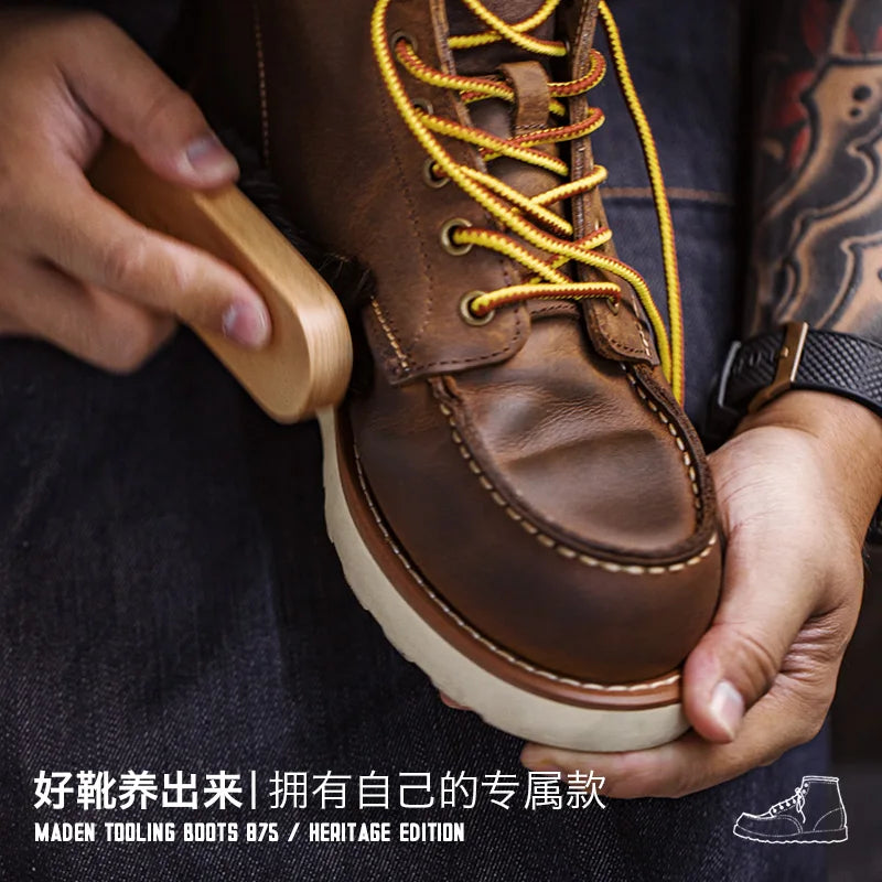 Maden Vintage 875 Ankle Boots – Durable Leather High-Top Cowboy & Safety Work Boots for Men, Winter Round Toe