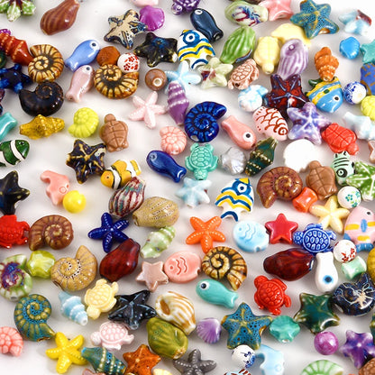 10/20/30PCS Colorful Ceramic Animal Beads – 2mm Hole Clownfish, Turtle, Star & Conch Shell for DIY Jewelry, Bracelets & Crafts