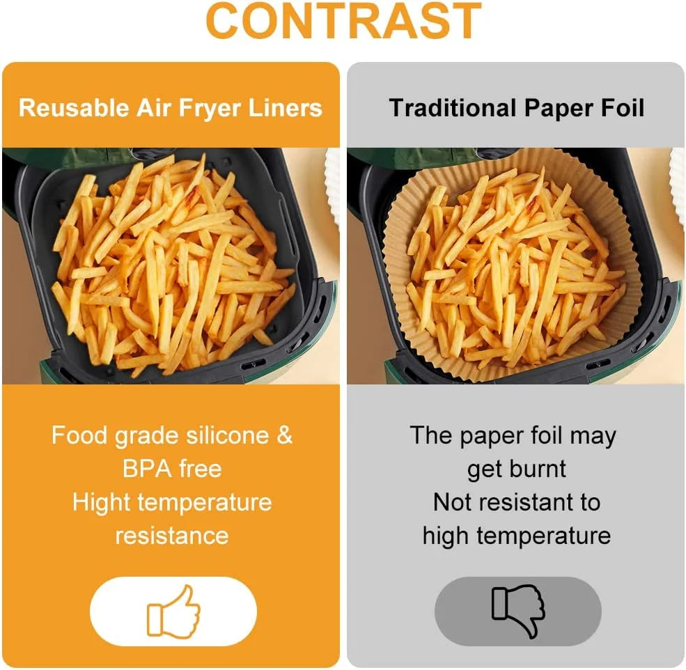 Thick Reusable Silicone Square Air Fryer Liners - Air Fryer Silicone Pot Replacement for Parchment Liner Paper, Air Fryer Basket Accessory