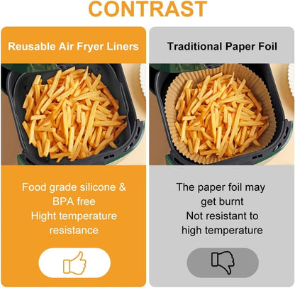 Thick Reusable Silicone Square Air Fryer Liners - Air Fryer Silicone Pot Replacement for Parchment Liner Paper, Air Fryer Basket Accessory
