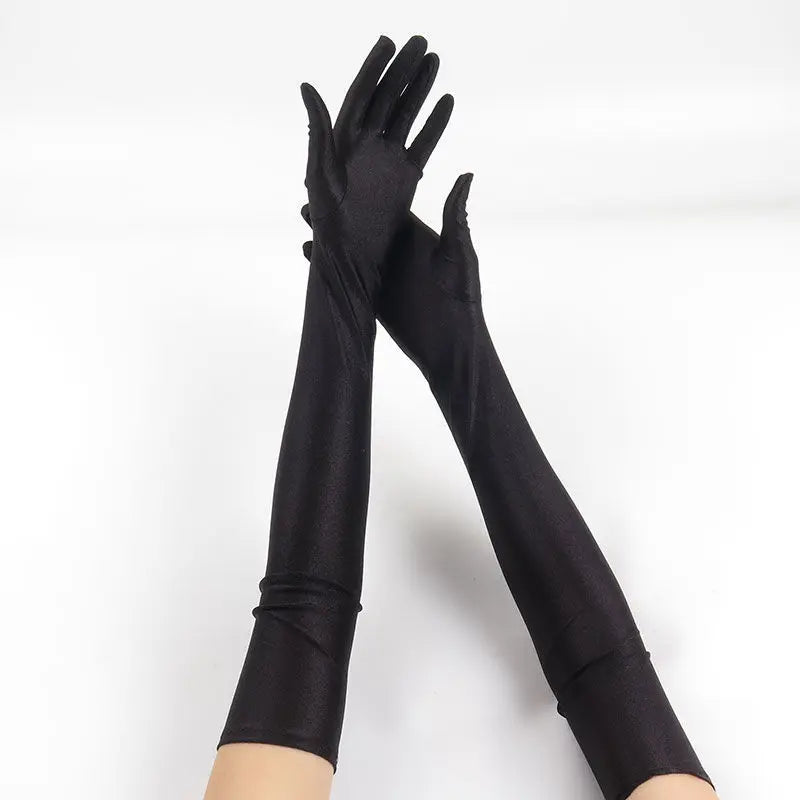 52CM Women’s Elegant Spandex Long Gloves – Thin Soft Stretch Sun Protection Gloves for Stage Performance, Driving, Riding & Cosplay Party Wear
