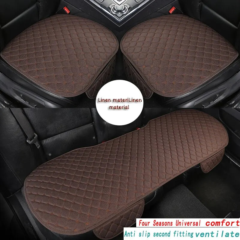 Linen Quilted Embroidered Car Cushion Set - Universal Three-Piece Set for All Seasons, Backrest Not Included