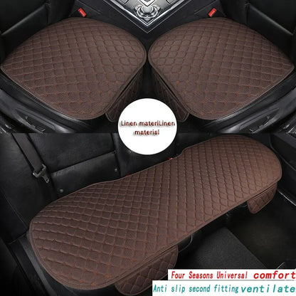 Linen Quilted Embroidered Car Cushion Set - Universal Three-Piece Set for All Seasons, Backrest Not Included