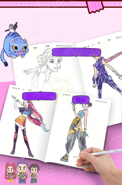 2025 KPop Demon Hunter Coloring Book – Line Drawing Picture Book, Painting Activity for Kids, Birthday Gift