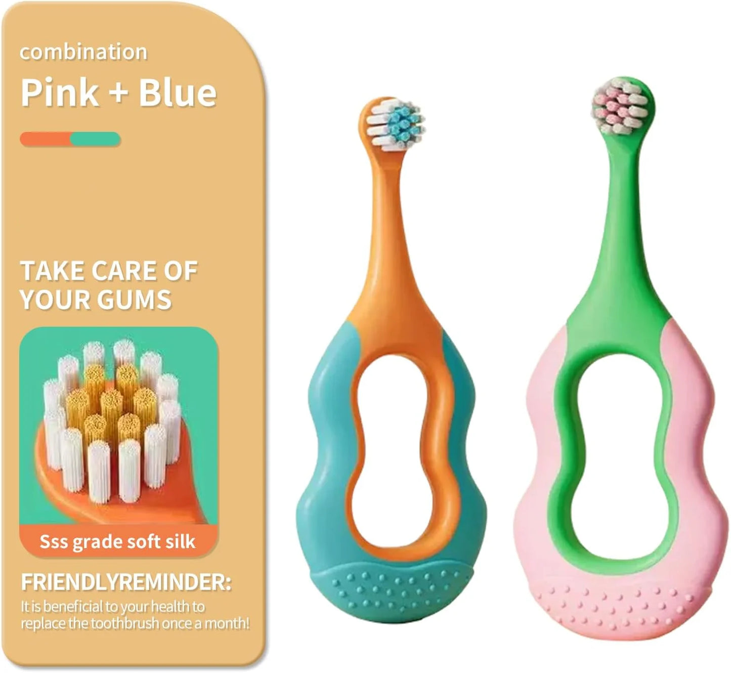 2PCS Kids Toothbrush Set – Soft Round Bristles with Food-Grade Chewable Handle, Teether Oral Care Brush, Dentist Recommended
