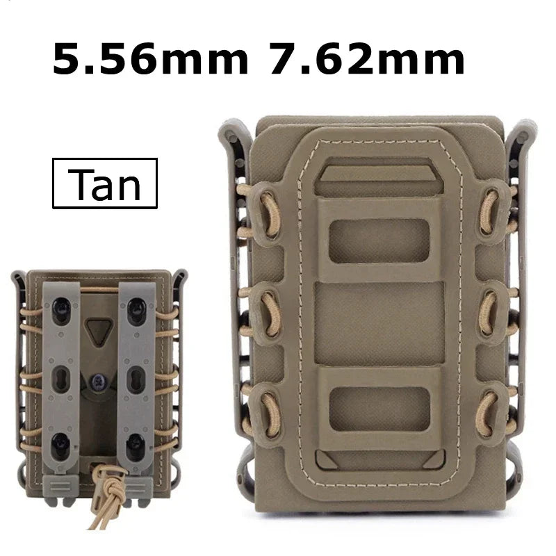 5.56mm & 7.62mm Tactical Fast Mag Pouch - MOLLE Belt Clip Soft Shell Rifle & 9mm Magazine Carrier