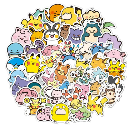 Pokemon Anime Cartoon Stickers 50–100PCS - Cute Waterproof-Style Decals for Laptops, Motorcycles, Stationery and DIY Crafts