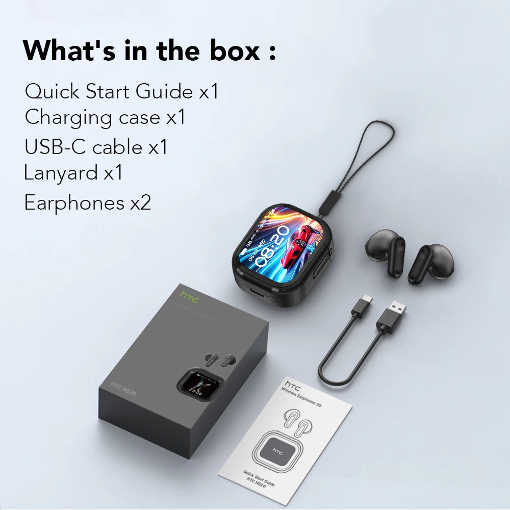 HTC NE20 Bluetooth 6.0 AI Translator Earbuds – Wireless Sport Headphones with LCD Touch & HD Stereo