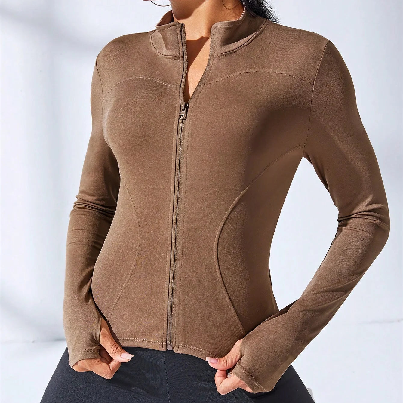 Sleek Workout Essential: Slim Fit Training Jacket - Zipper Long Sleeve Yoga Running Sports Coat for Women