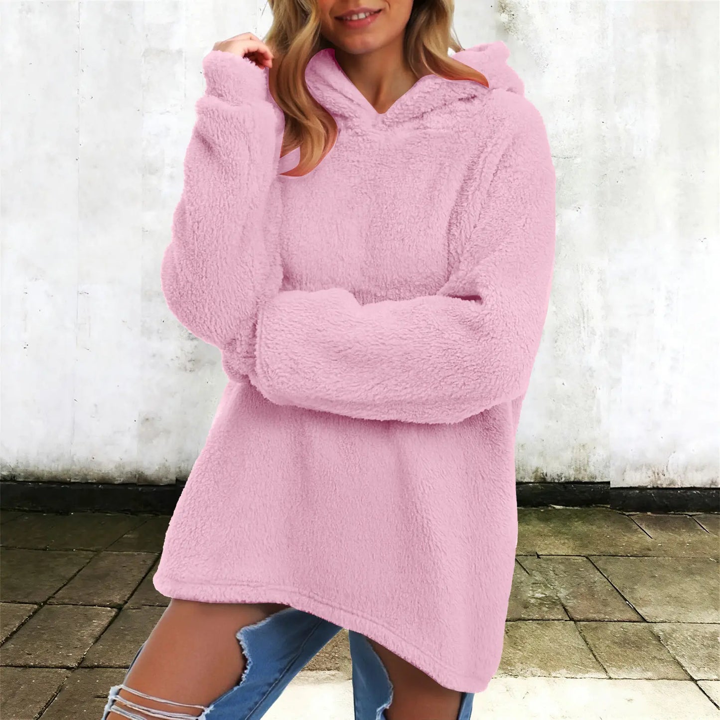 Women's Winter Fleece Hoodie - Warm Soft Fluffy Harajuku Streetwear Pullover