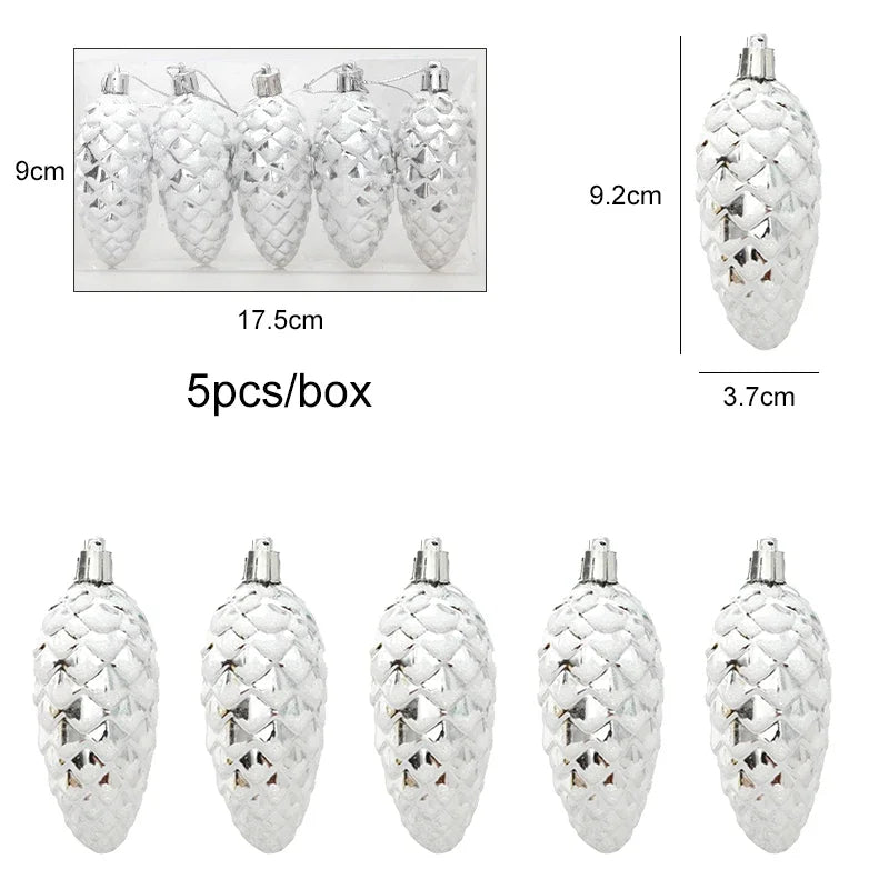 5-Piece Christmas Pine Cone Ball Ornaments – Painted Hanging Pendants for Tree Decoration & Holiday Home Gift