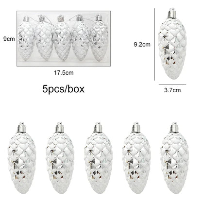 5-Piece Christmas Pine Cone Ball Ornaments – Painted Hanging Pendants for Tree Decoration & Holiday Home Gift