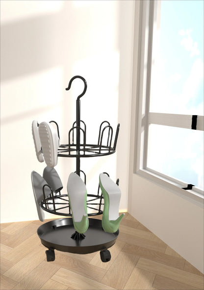 Drying Shoe Rack with Drain Plate – Floor-to-Ceiling Rotating Shoe & Slipper Hanger, Balcony Storage Shelf Organizer