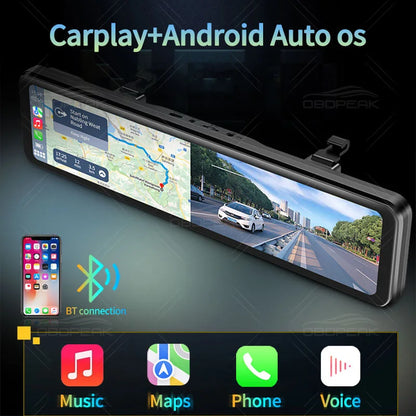 OBDPEAK K4 11.26" Rearview Mirror Dash Cam - 4K 3840x2160P, CarPlay, Android Auto, WIFI, GPS Navigation, Video Recorder