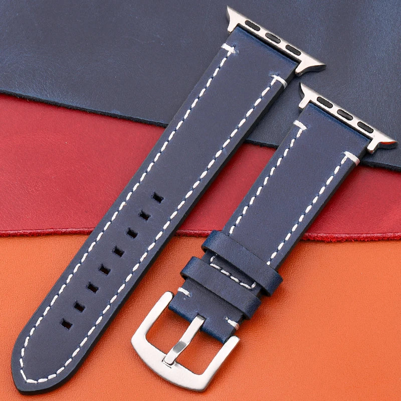 Genuine Leather Apple Watch Strap – Compatible with Series 7, 6, 5, 4, SE (40mm–49mm) for Men & Women