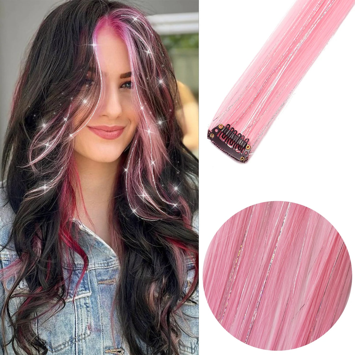 22-Inch Colored Clip-In Hair Extensions – 6pcs Straight Synthetic Party Highlight Hairpieces