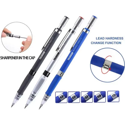 2.0mm Mechanical Pencil Set - Automatic Drawing Pencils with 2B Black and Colored Lead Refills for Writing, Sketching and Art