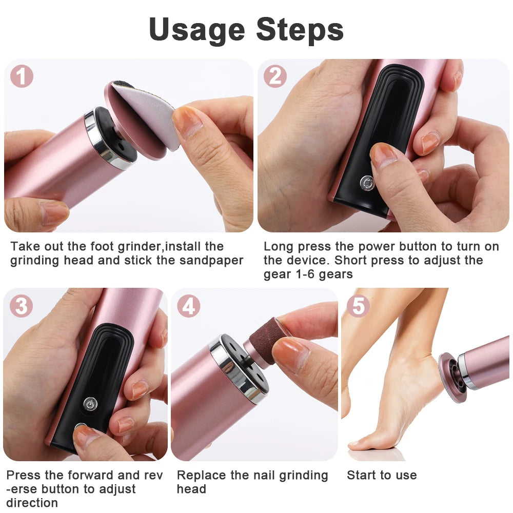 Rechargeable Wireless Electric Foot Callus Remover — Pedicure Tool for Dead Skin & Cuticle Removal (Replacement Sanding Heads)