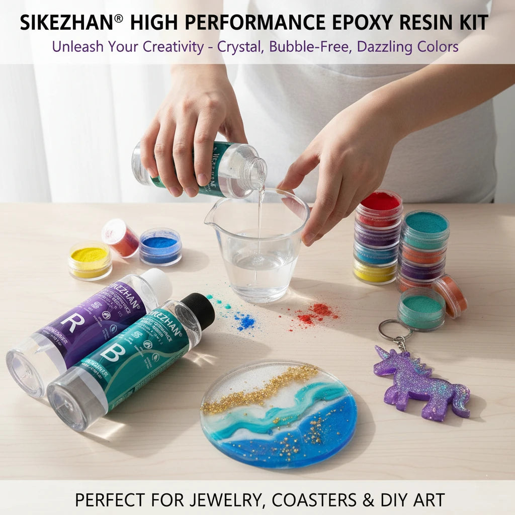 Crystal Clear Epoxy Resin Kit - AB Resin Glue with 6 Color Mica Powder for DIY Jewelry, Nail Art, Soap & Craft Casting