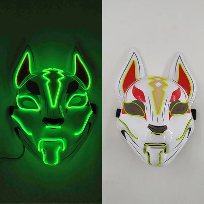Glowing LED Fox Mask – Neon Japanese Anime-Inspired Samurai Cosplay Mask for Halloween, Christmas & Costume Parties