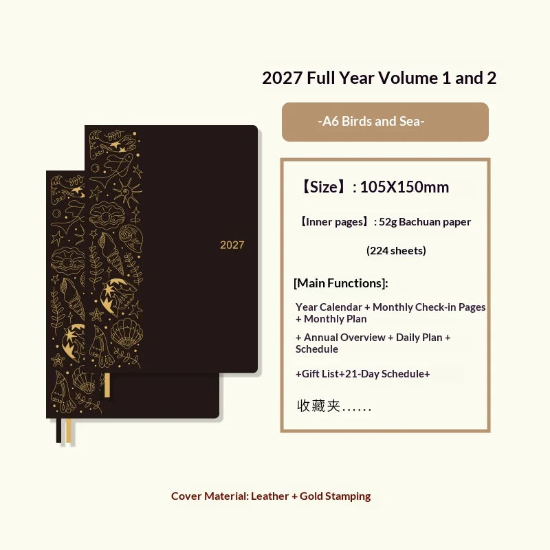Kinbor 2027 A5/A6 Planner Notebook - Full-Year Daily Journal & Monthly Agenda for Time Management