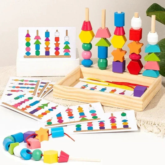 Montessori Wooden Shape & Color Matching Puzzle Toy – Beaded Early Educational Learning Game for Kids Cognitive Development Gift