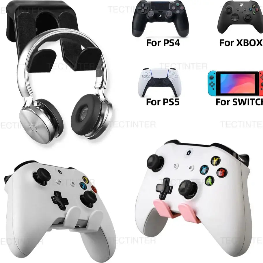Wall Mount Stand for Switch Pro, PS5, PS4 & Xbox One Controllers — Headphone & Headset Holder Gaming Accessories