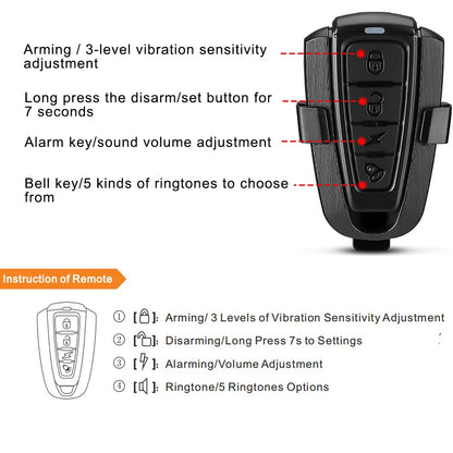 WSDCAM Bicycle Alarm – Waterproof Vibration Alarm with USB Charging & Remote Control, 110 dB Security for Bike & Motorcycle