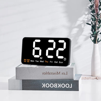 Voice Control Large Digital Wall Clock – LED Display with Temperature, Date, Week, DST, Snooze, Dual Alarm, 12/24H, Wall-Mounted or Table Use