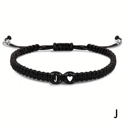 A-Z Initial Heart Bracelet - Handmade Adjustable Braided Name Jewelry Gift for Women & Men