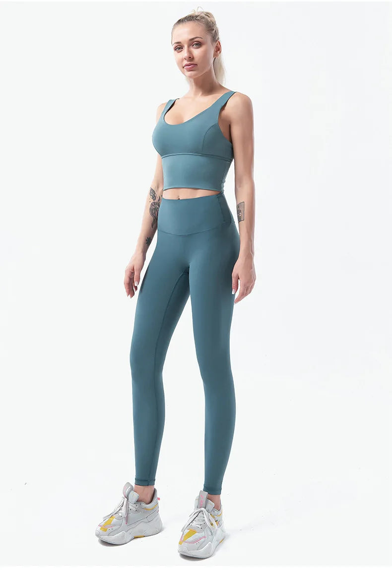 Naked-Feel Women’s Yoga Set – High Waist Leggings & Sports Bra Fitness Suit for Gym, Outdoor & Activewear