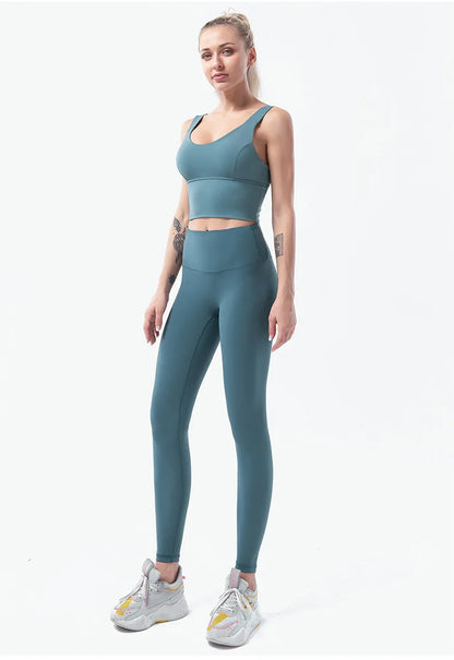 Naked-Feel Women’s Yoga Set – High Waist Leggings & Sports Bra Fitness Suit for Gym, Outdoor & Activewear