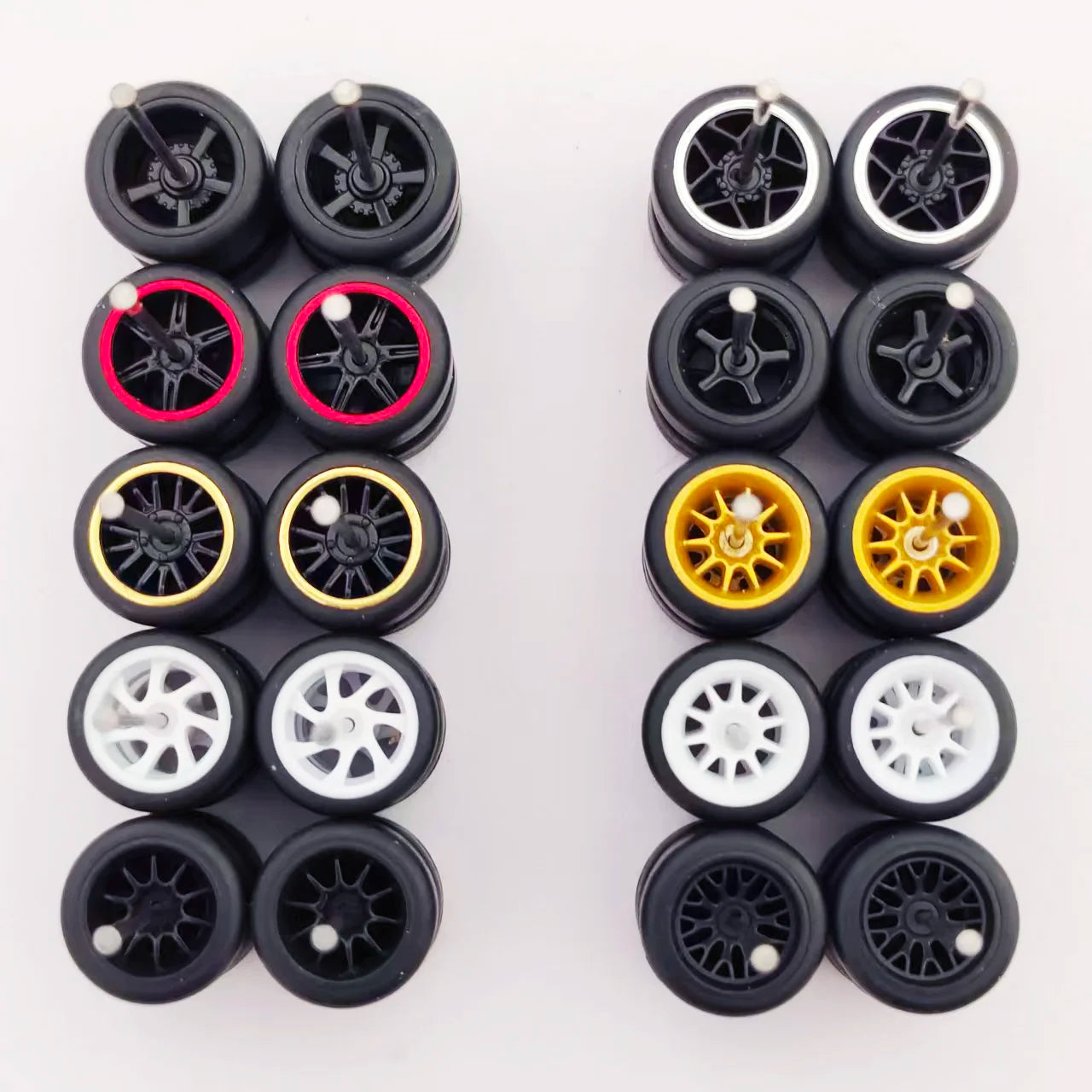 1:64 Alloy Car Wheels & Rubber Tires Set - Replacement Axles for Hot Wheels, Matchbox & Model Cars