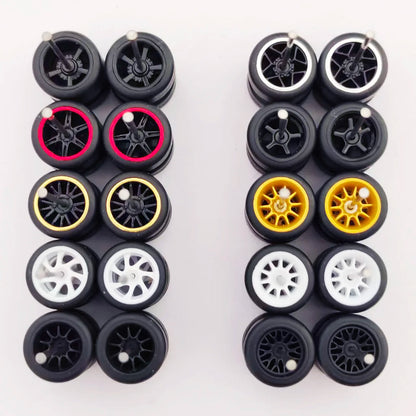 1:64 Alloy Car Wheels & Rubber Tires Set - Replacement Axles for Hot Wheels, Matchbox & Model Cars