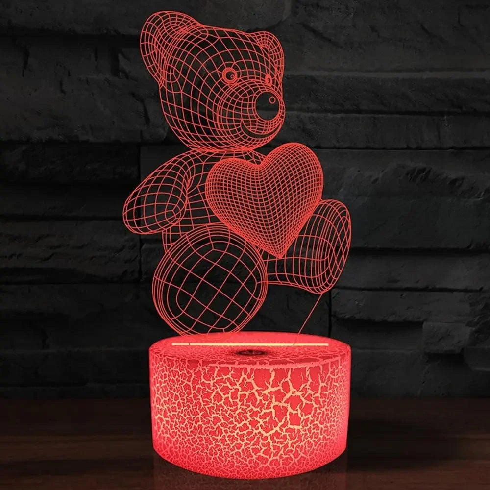 16-Color 3D Teddy Bear Night Light – LED Color-Changing Lamp for Kids & Gifts