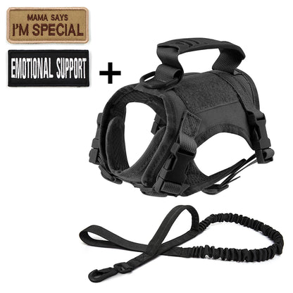 Tactical Cat & Small Dog Harness — Adjustable Puppy Vest with Leash, Handle, and 2 Patches for Training & Outdoor Use
