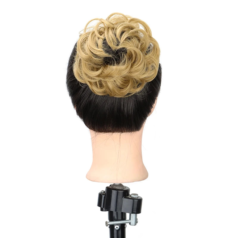 WIGSIN Synthetic Messy Bun Ponytail Extensions – Short Curly Chignon, Tousled Updo Hairpieces with Rubber Bands & Clip for Women & Girls