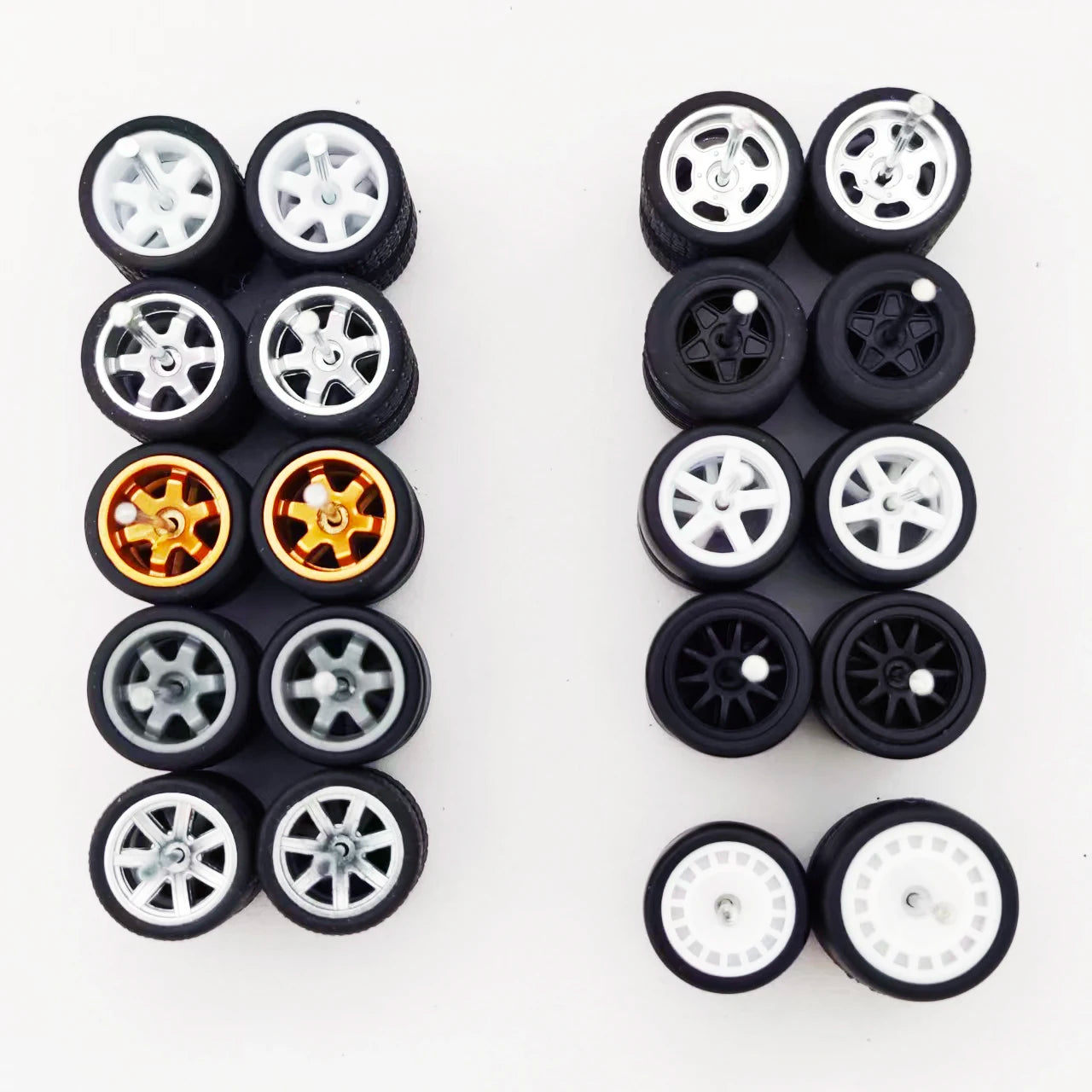 1:64 Alloy Car Wheels & Rubber Tires Set - Replacement Axles for Hot Wheels, Matchbox & Model Cars