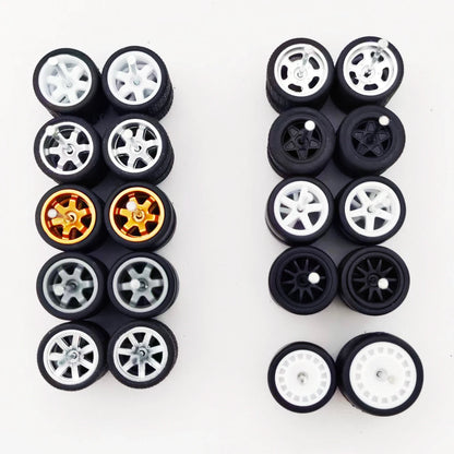 1:64 Alloy Car Wheels & Rubber Tires Set - Replacement Axles for Hot Wheels, Matchbox & Model Cars